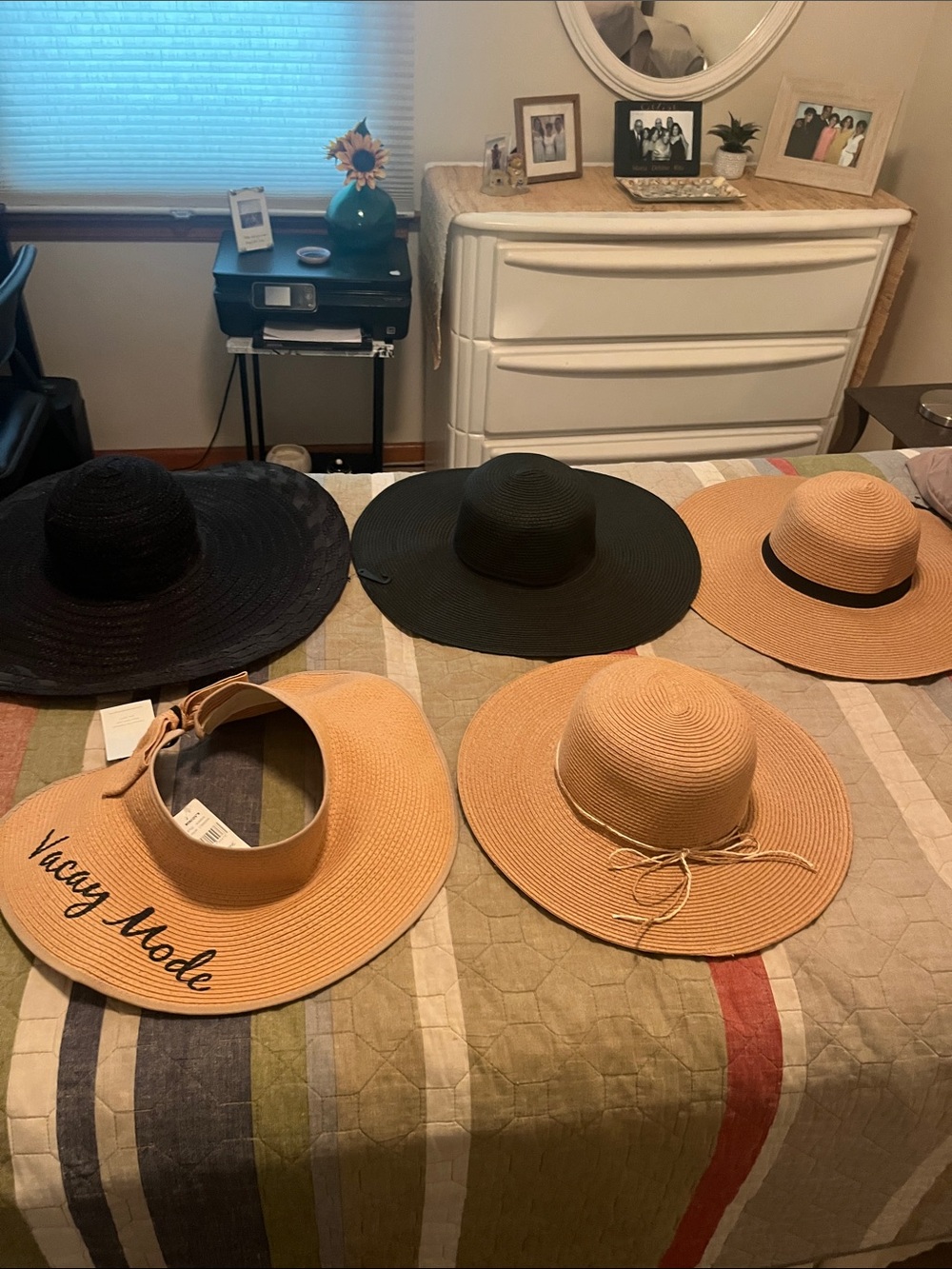Women's Wide-Brim Sun Hat - Black and Tan Packable Straw Styles
